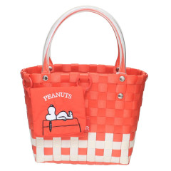Japan Peanuts Rootote Basket Tote Bag With Pouch - Snoopy : Orange Red