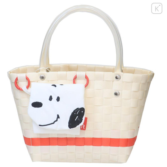 Japan Peanuts Rootote Basket Tote Bag With Pouch - Snoopy : Beige - 1