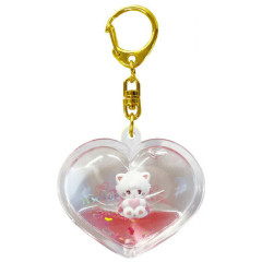 Japan Mikko Illustrations Floating Sequins Keychain - Mousse Heart Pink