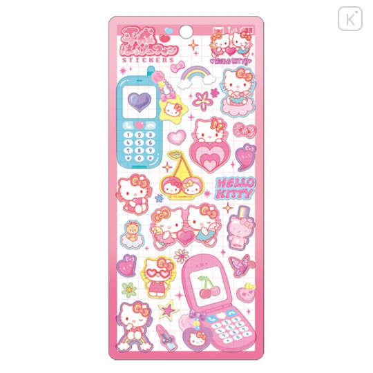 Japan Sanrio Clear Sticker - Hello Kitty & Hello Mimmy : Y2K Heisei Retro Glitter - 1