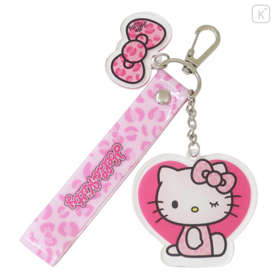 Japan Sanrio Glitter Tag Keychain - Hello Kitty : Pink Leopard - 1