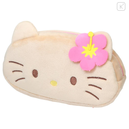 Japan Sanrio Fluffy Plush Pen Case - Hello Kitty : Face Y2K Tanned - 1
