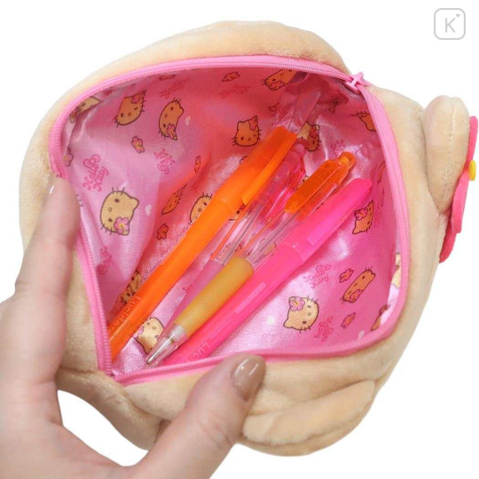 Japan Sanrio Fluffy Plush Pen Case - Hello Kitty : Face Y2K Tanned - 3