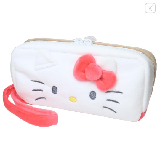 Japan Sanrio Twin Fluffy Plush Pen Case - Hello Kitty & Tiny Chum : Face - 1