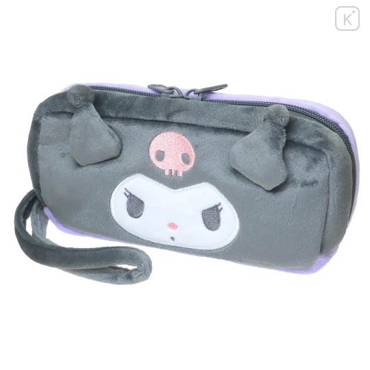 Japan Sanrio Twin Fluffy Plush Pen Case - Kuromi & Baku : Face - 1
