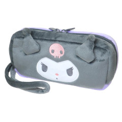 Japan Sanrio Twin Fluffy Plush Pen Case - Kuromi & Baku : Face