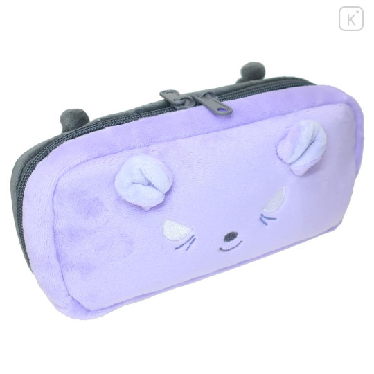 Japan Sanrio Twin Fluffy Plush Pen Case - Kuromi & Baku : Face - 2