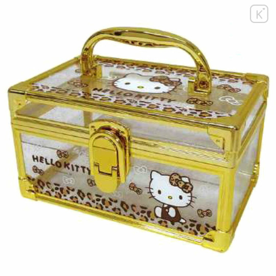 Japan Sanrio Clear Cosmetic Storage Box Vanity Case - Hello Kitty : Leopard Glod - 1