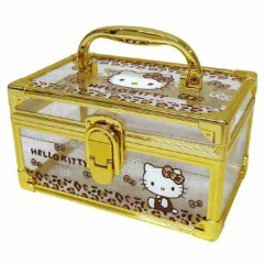 Japan Sanrio Clear Cosmetic Storage Box Vanity Case - Hello Kitty : Leopard Glod