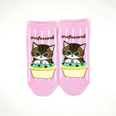 Japan Mofusand Ankle Socks - Cat : Mint Chocolate Cupcake Pink