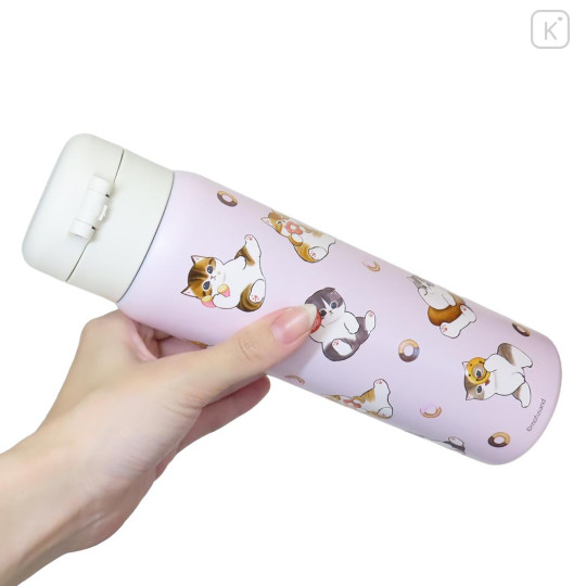 Japan Mofusand Stainless Steel One Push Bottle 480ml - Cat Donut Nyan Pink - 2