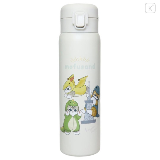 Japan Mofusand Stainless Steel One Push Bottle 480ml - Cat Dinosaur Nyan - 1