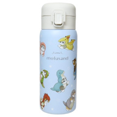 Japan Mofusand Stainless Steel One Push Bottle 350ml - Cat Dinosaur Nyan Blue