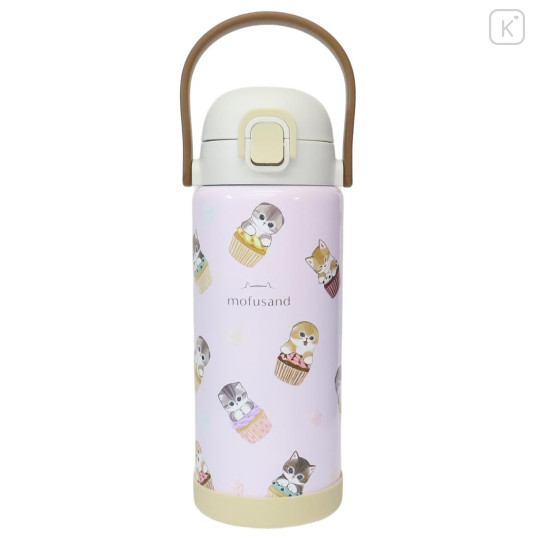 Japan Mofusand Stainless Steel One Push Bottle 1000ml - Cat Cupcake Nyan Pink - 1