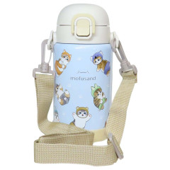 Japan Mofusand Stainless Steel One Push Bottle 700ml With Strap - Cat Forest Animal Nyan Blue