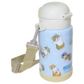 Japan Mofusand Stainless Steel One Push Bottle 700ml With Strap - Cat Forest Animal Nyan Blue - 2