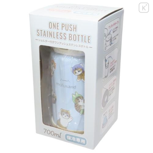 Japan Mofusand Stainless Steel One Push Bottle 700ml With Strap - Cat Forest Animal Nyan Blue - 5