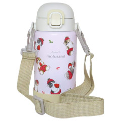 Japan Mofusand Stainless Steel One Push Bottle 700ml With Strap - Cat Strawberry Nyan Pink