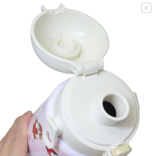 Japan Mofusand Stainless Steel One Push Bottle 700ml With Strap - Cat Strawberry Nyan Pink - 3