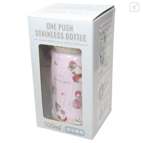 Japan Mofusand Stainless Steel One Push Bottle 700ml With Strap - Cat Strawberry Nyan Pink - 5