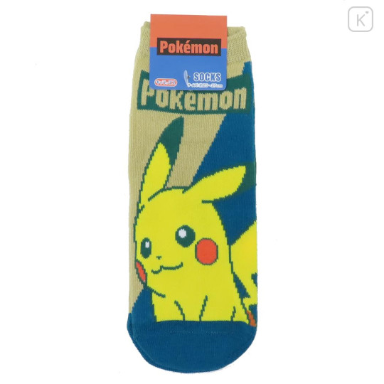Japan Pokemon Men Socks - Pikachu : Smile Deep Blue Green - 1