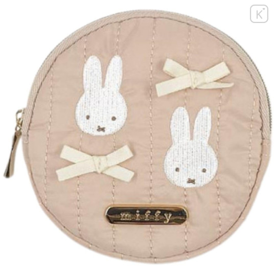 Japan Miffy Quilted Flat Mini Pouch - Miffy : My Favourite Ribbon Beige - 1