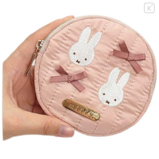 Japan Miffy Quilted Flat Mini Pouch - Miffy : My Favourite Ribbon Beige - 2
