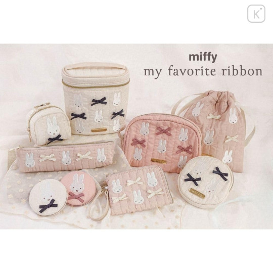 Japan Miffy Quilted Flat Mini Pouch - Miffy : My Favourite Ribbon Beige - 4