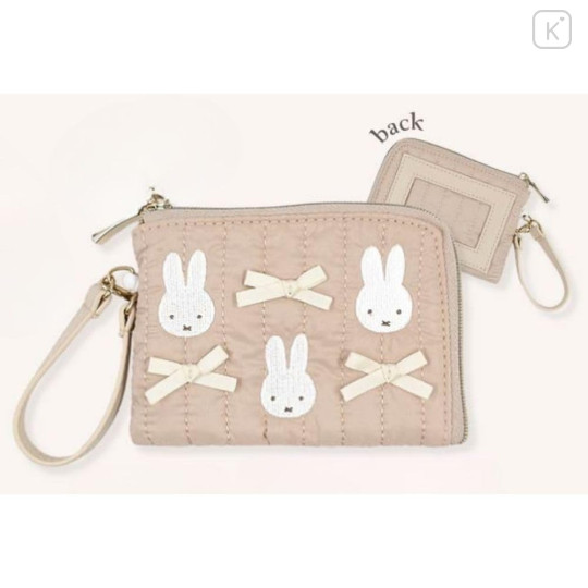 Japan Miffy Flat Mini Pouch - Miffy : My Favourite Ribbon Beige - 2