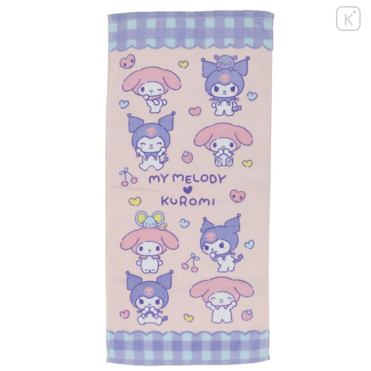 Japan Sanrio Face Towel - Kuromi & My Melody : Heart Love - 1