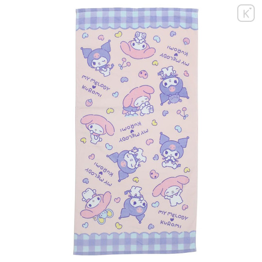 Japan Sanrio Bath Towel - Kuromi & My Melody : Heart Love - 1