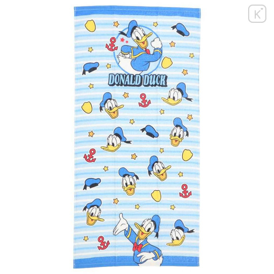 Japan Disney Bath Towel - Donald : Happy Striped Blue - 1