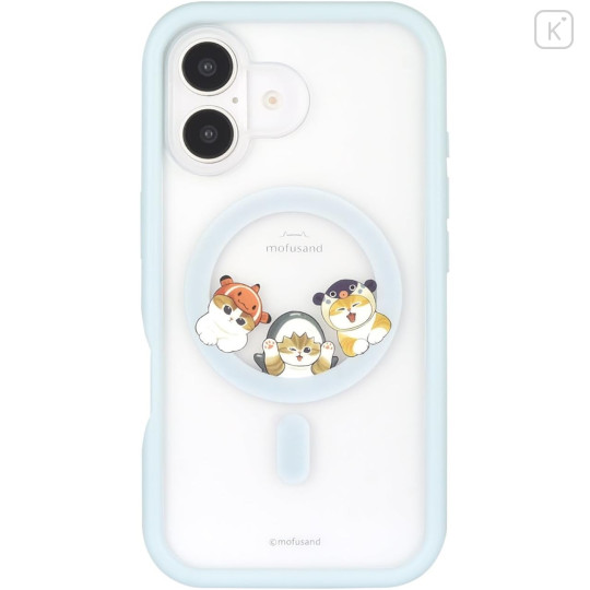 Japan Mofusand Plump Frame iPhone 16 Case with MagSafe - Cat Sea Creature Blue - 1