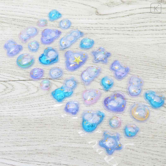 Japan Water Puffy Sticker Glow Pebble Aquarium Sticker - White Bird Shimaenaga Pom Pom - 2