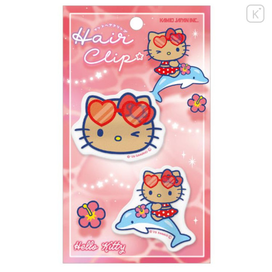 Japan Sanrio Matte Hair Clip Set - Hello Kitty : Tan Swimsuit Party - 1