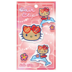 Japan Sanrio Matte Hair Clip Set - Hello Kitty : Tan Swimsuit Party