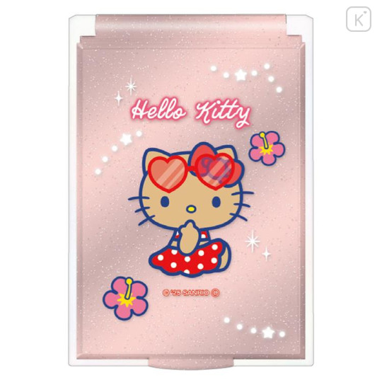 Japan Sanrio Folding Mirror - Hello Kitty : Tan Swimsuit Party - 1