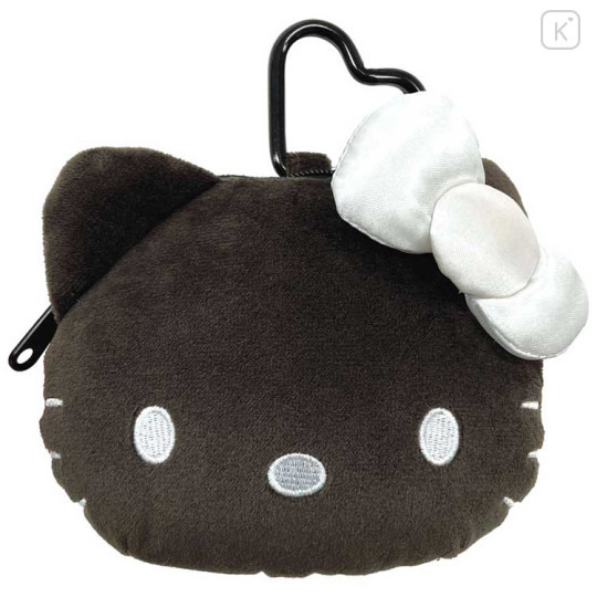 Japan Sanrio Mini Plush Pouch with Carabiner - Hello Kitty : Black - 1
