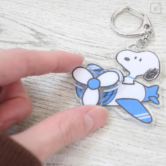 Japan Peanuts Acrylic Keychain - Snoopy & Woodstock : Chubby Spinning Airplane - 2