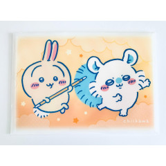 Japan Chiikawa Button A4 Clear File Holder - Momonga & Usagi : Star Orange