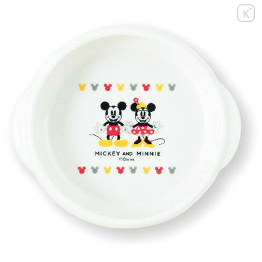 Japan Disney Porcelain Baby Scooping Bowl - Mickey & Minnie : Smile - 1