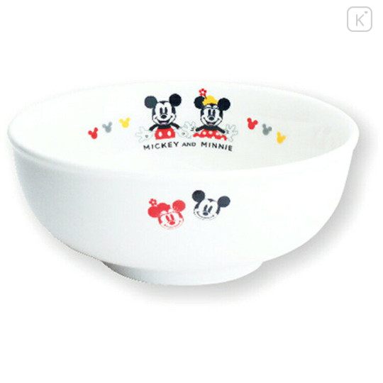 Japan Disney Kids Porcelain Ramen Bowl - Mickey & Minnie : Smile - 1