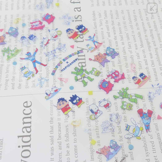Japan Crayon Shinchan × Sanrio Sheet Sticker - Hapidanbui Boys - 2