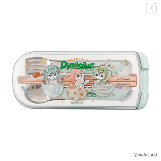 Japan Mofusand Bento Lunch Trio Cutlery Set - Cat Dinosaur - 1