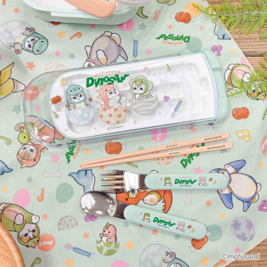 Japan Mofusand Bento Lunch Trio Cutlery Set - Cat Dinosaur - 2