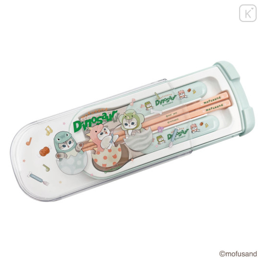 Japan Mofusand Bento Lunch Trio Cutlery Set - Cat Dinosaur - 4