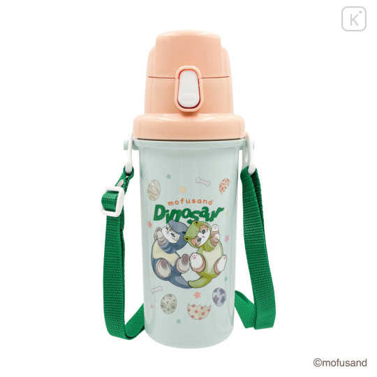Japan Mofusand One Push Water Bottle with Strap - Cat Dinosaur - 1