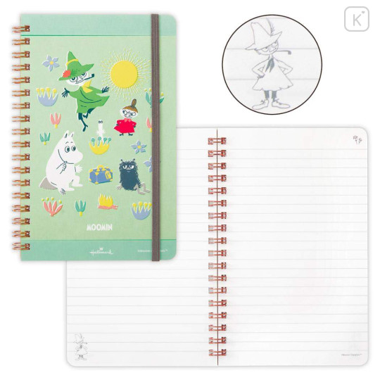Japan Moomin Slim Ring Notebook - Little My & Moomintroll & Snufkin : Green - 3