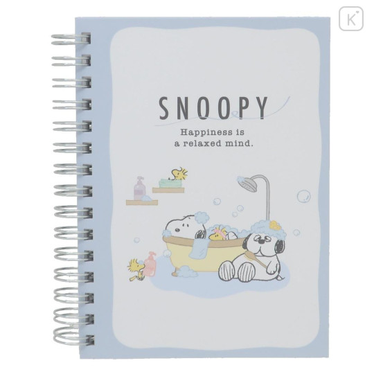 Japan Peanuts A6 Ring Notebook - Snoopy & Woodstock & Olaf Bath Time - 1