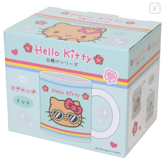 Japan Sanrio Ceramic Mug - Hello Kitty : Tan Swimsuit Party Y2K Tan Blue - 3